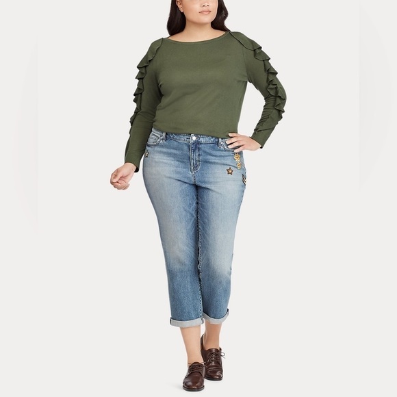 Lauren Ralph Lauren Ruffled Silk-Blend Sweater Admiral Green Women’s 1X - Picture 5 of 13